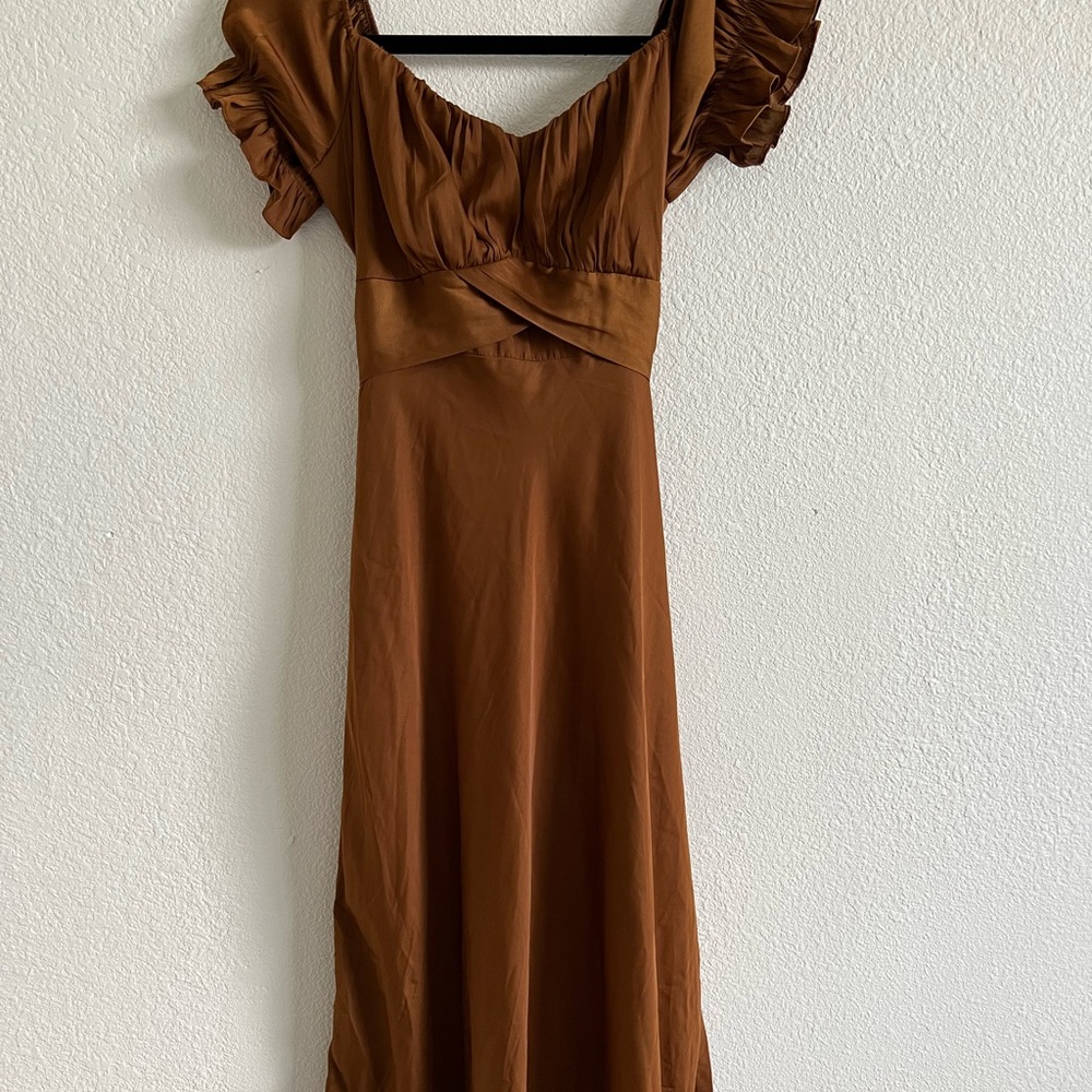 Silky brown midi dress